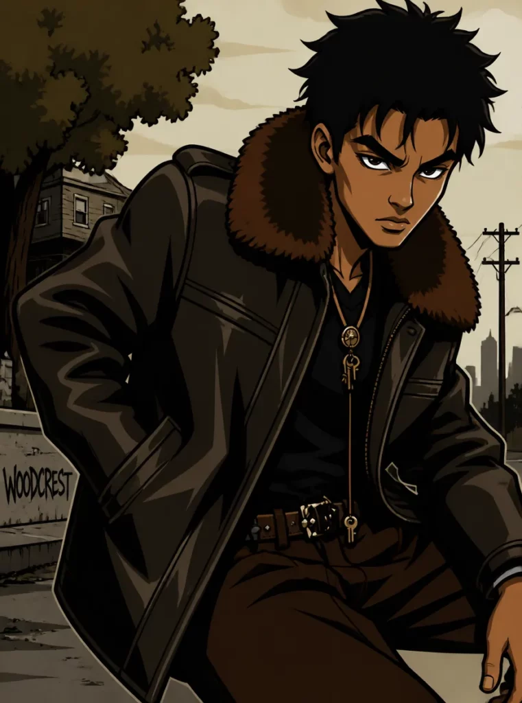 br – WeShop AI Blog Boondocks Filter cartoon avatar of a man in a leather jacket.
