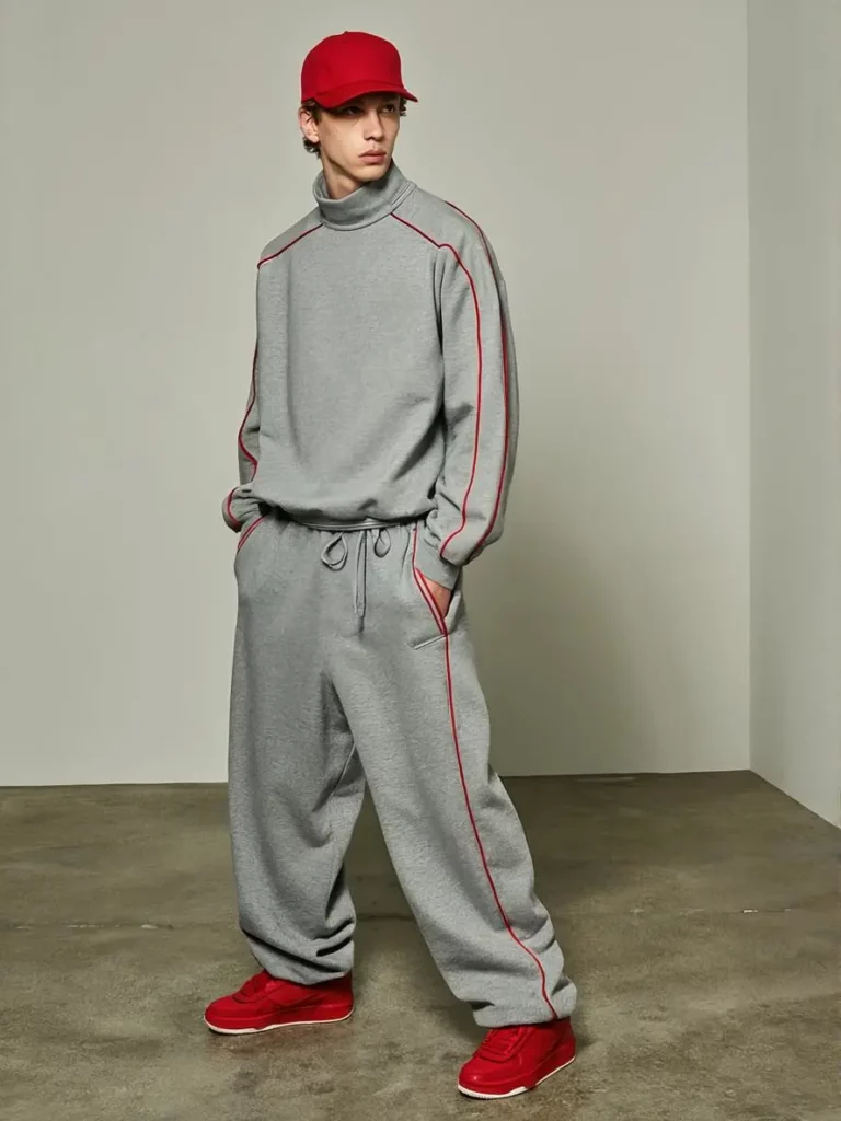 bt – WeShop AI Blog Man in a gray tracksuit and red cap before using Boondocks Filter.