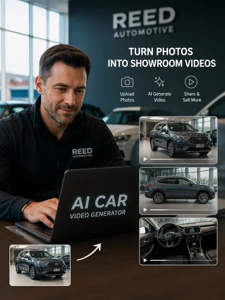 Car dealer using AI Car Video Generator to turn vehicle photos into showroom videos