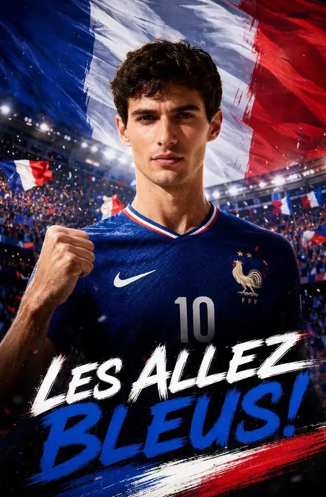cupw – WeShop AI Blog AI-generated football poster of a player in a blue jersey with a stadium background.