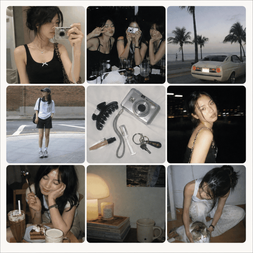 dcd – WeShop AI Blog Nine-photo photo dump layout in 2000s digital camera style