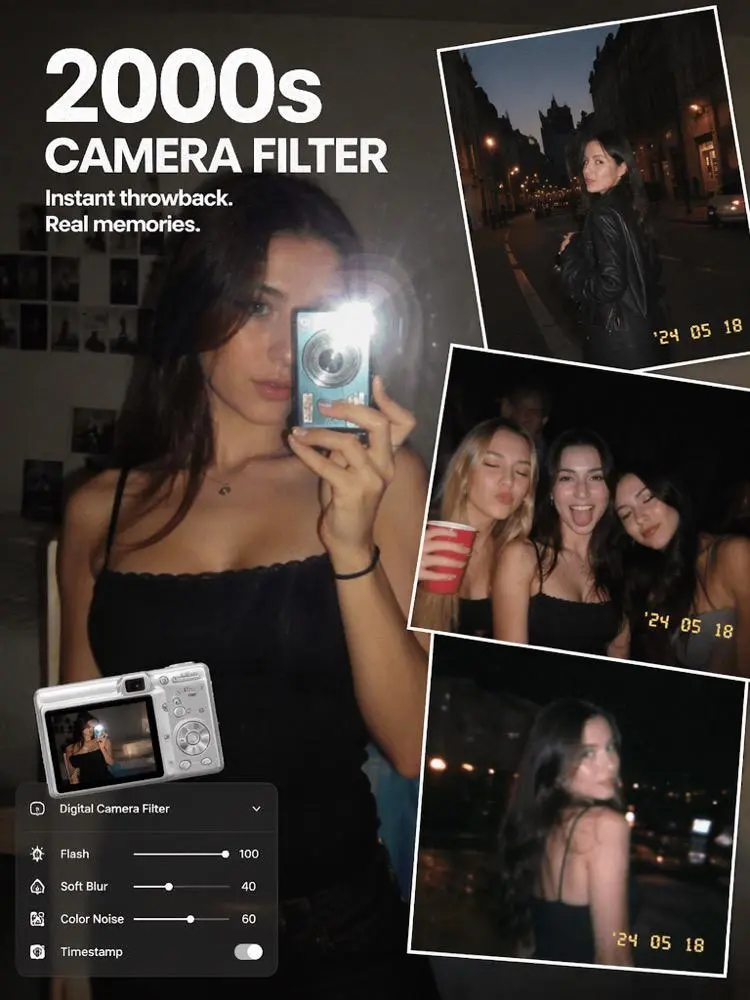 dct – WeShop AI Blog 2000s Camera Filter collage with flash photos and editing controls