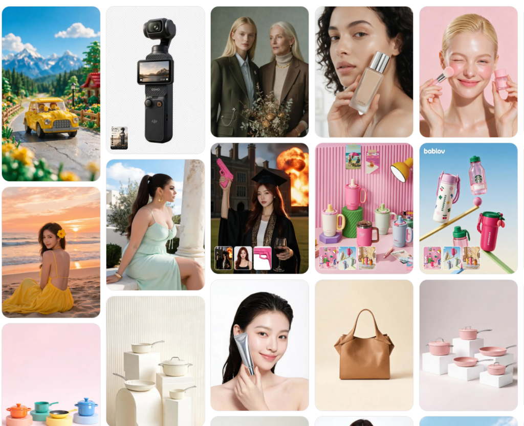 image – WeShop AI Blog Seedream 5.0 gallery showing product, beauty, fashion, travel, portrait, and ecommerce image examples.