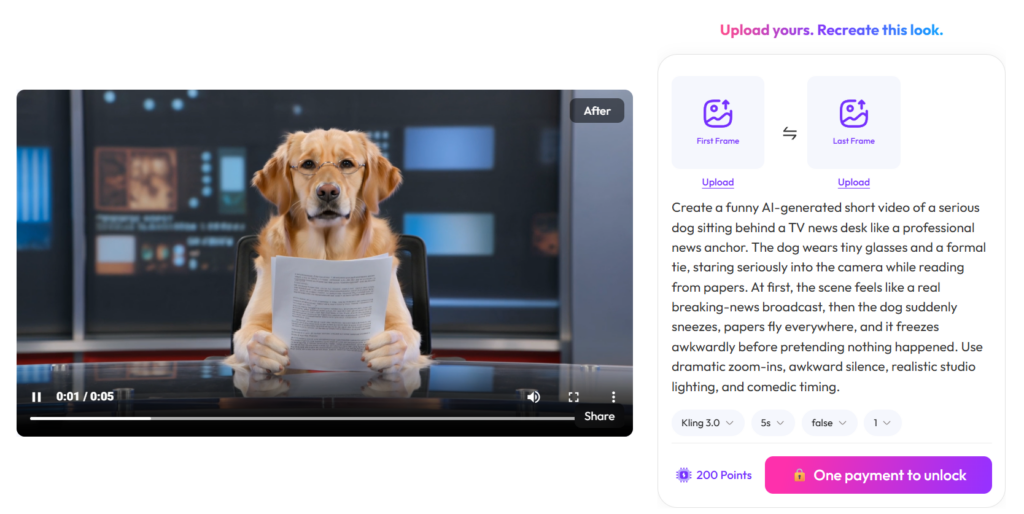 image – WeShop AI Blog Funny AI Videos example showing a golden retriever acting as a professional news anchor
