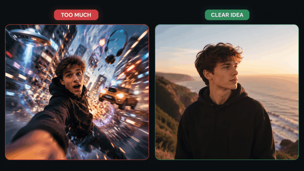 imw – WeShop AI Blog Side-by-side comparison of an overdone AI video effect and a clear, natural image-to-video concept.