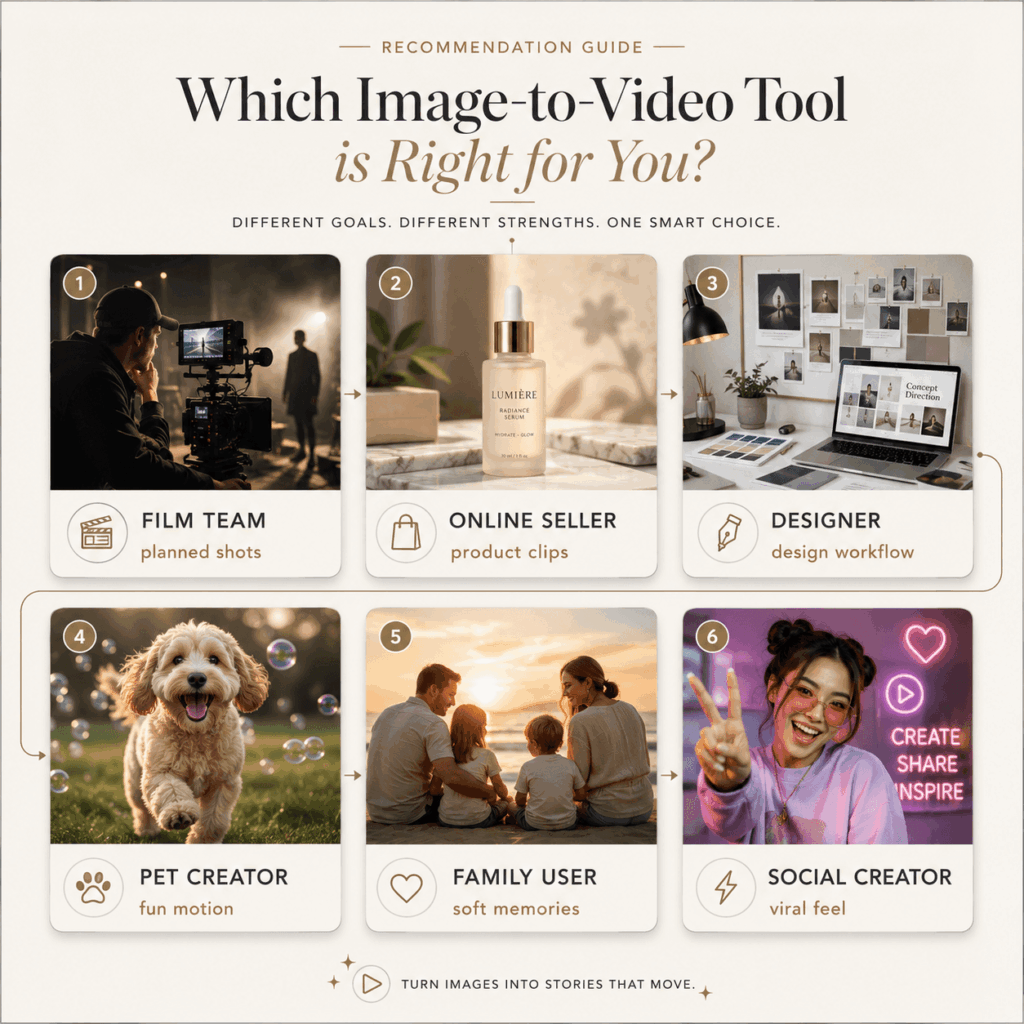 imy – WeShop AI Blog Recommendation board matching film teams, online sellers, designers, pet creators, families, and social creators with image-to-video needs.