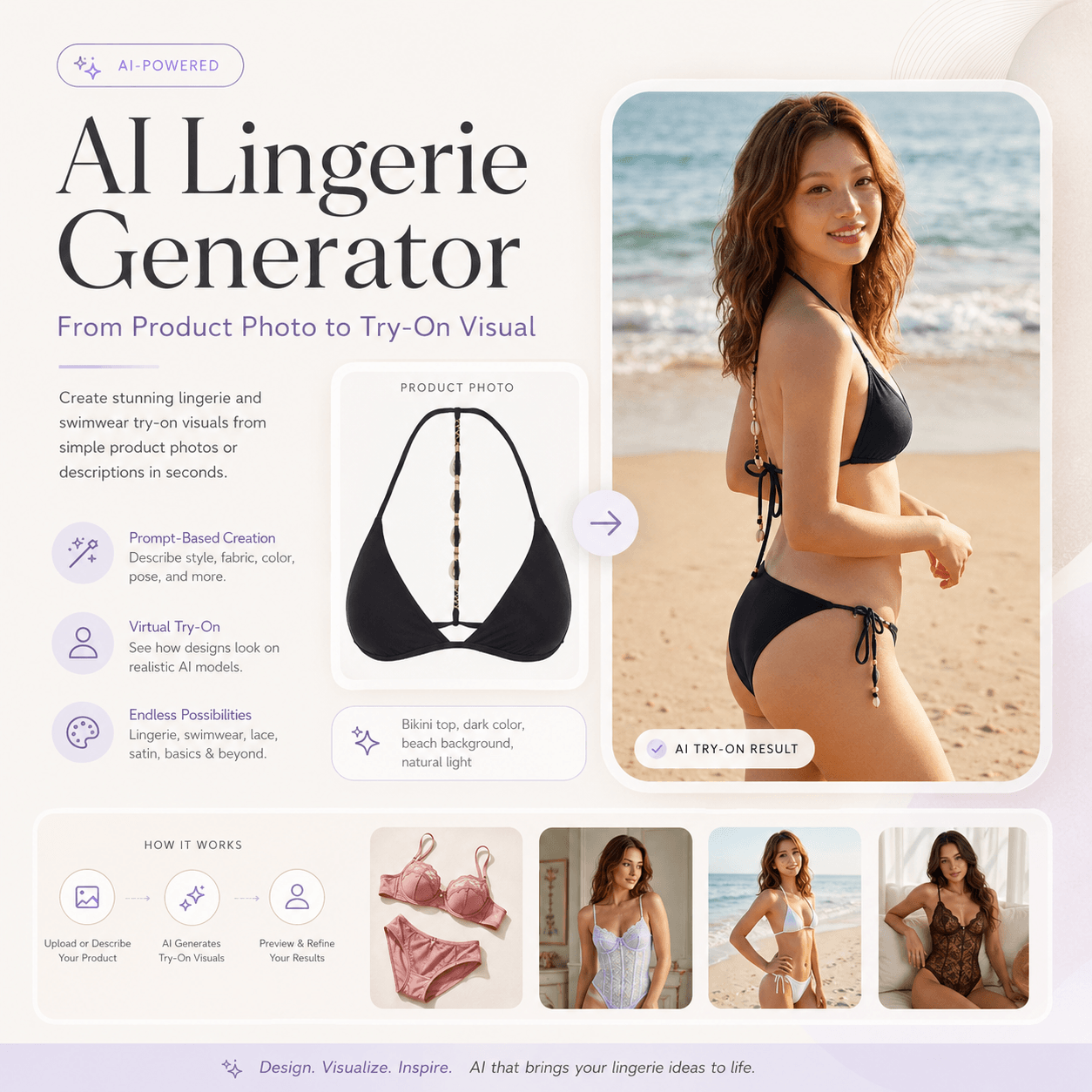 AI Lingerie Generator blog hero showing product-to-try-on visual creation.