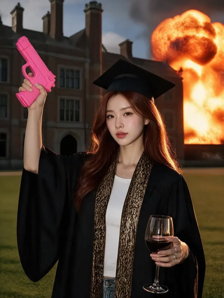 sdp – WeShop AI Blog Graduate holding a pink toy gun after a controlled object edit with the main background preserved.