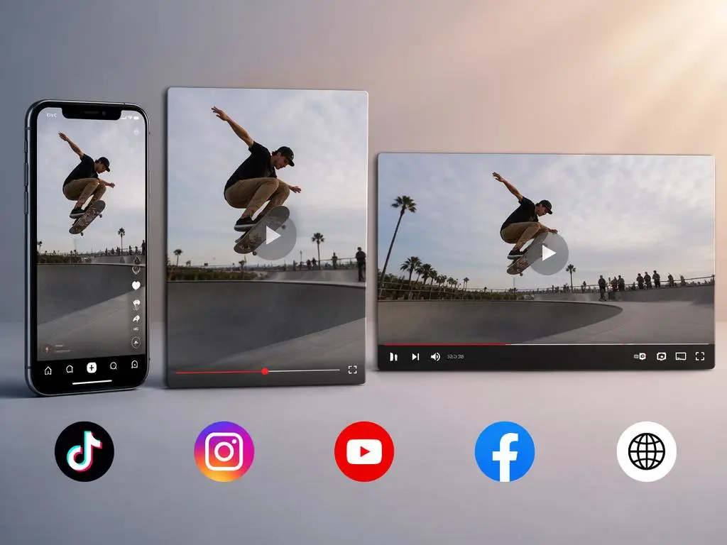 vcr – WeShop AI Blog The same skateboard video adapted for vertical mobile, square, and widescreen viewing formats.
