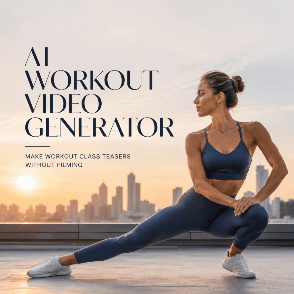 AI Workout Video Generator for Workout Class Teasers – WeShop AI Blog AI Workout Video Generator creating a rooftop workout class teaser at sunrise
