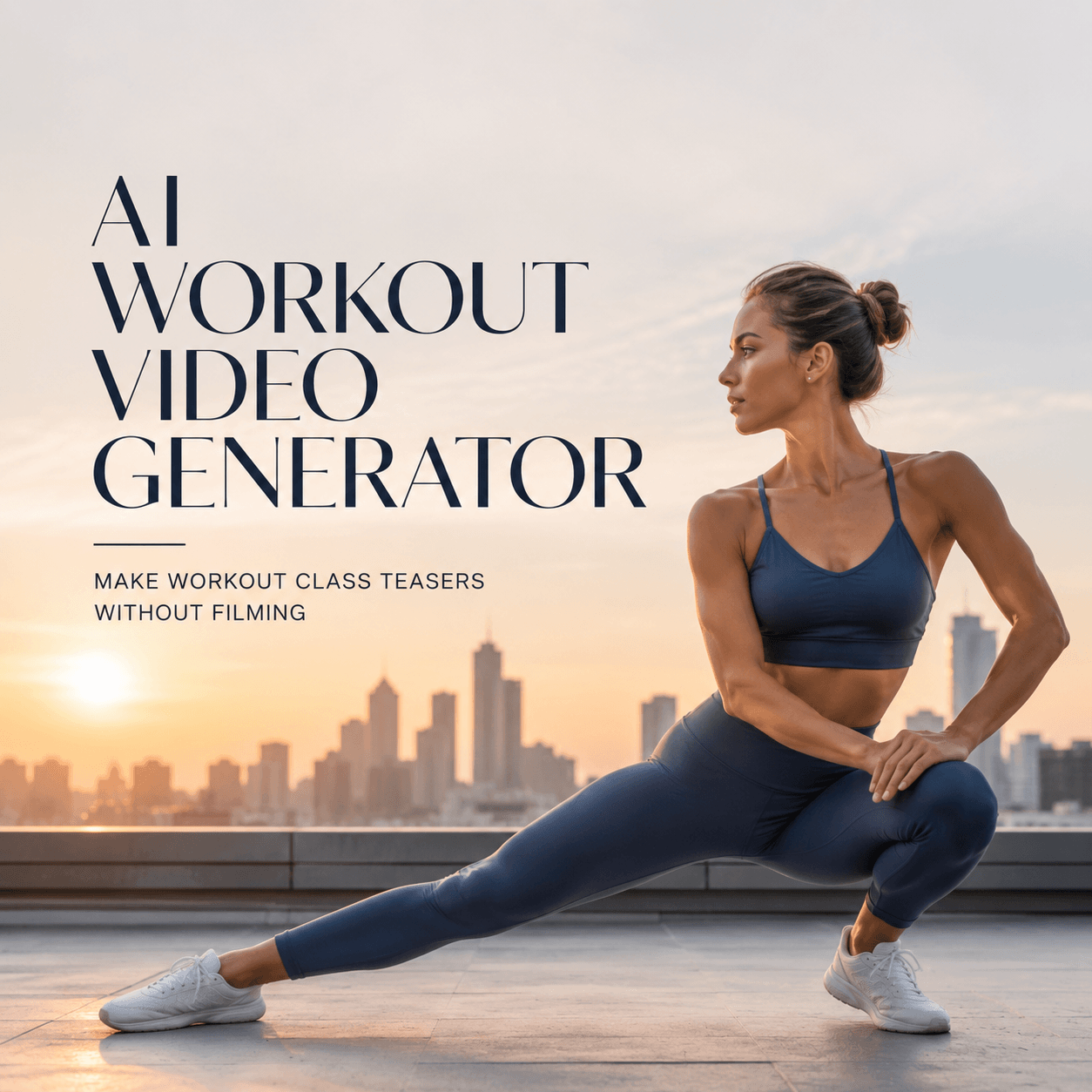AI Workout Video Generator creating a rooftop workout class teaser at sunrise