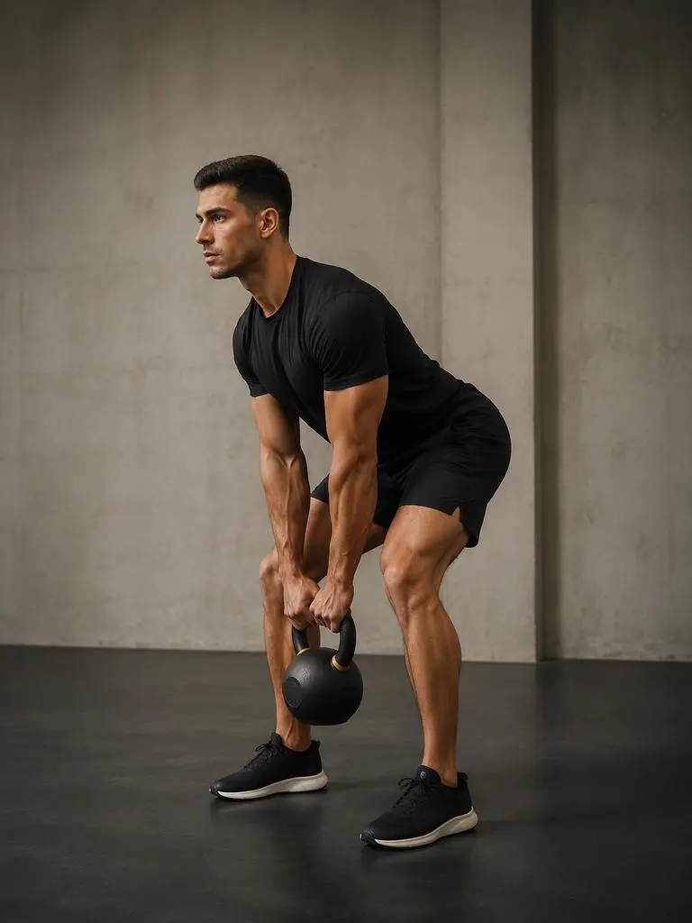 wow – WeShop AI Blog Male fitness coach performing a kettlebell strength exercise in a minimal gym