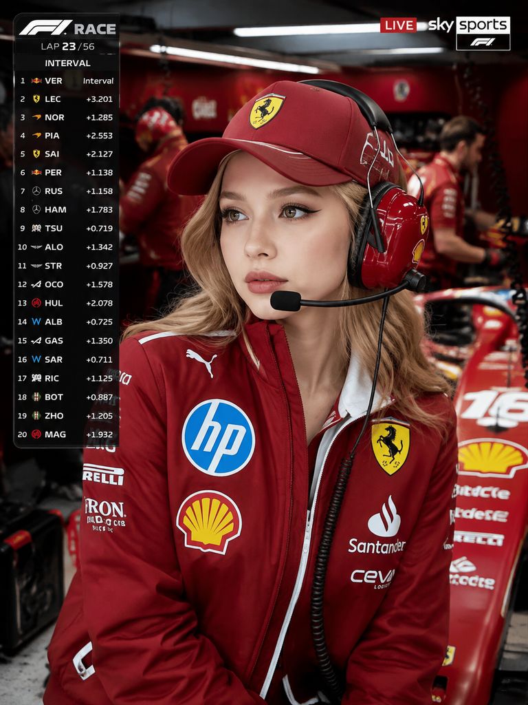 Task-135666339-1-1 – WeShop AI Blog Blonde woman transformed into an F1 AI Portrait with a red team jacket, racing headset, active mechanics, and broadcast overlays.