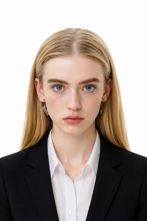 sx – WeShop AI Blog Clean professional avatar of a blonde woman in a black blazer and white shirt on a plain background